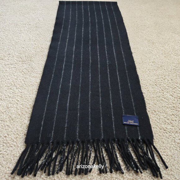 Brooks Brothers 346 Lambswool Black Pinstripe Scarf - Picture 3 of 10
